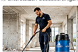 Mitarbeiter saugt den Boden auf einer Baustelle